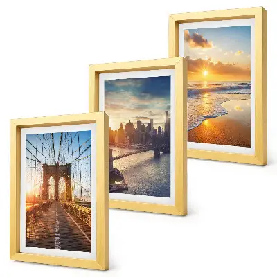 Photo frame wall with bridges and urban sunset motifs