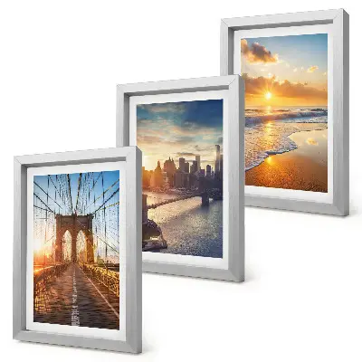 Photo frame wall with bridges and urban sunset motifs