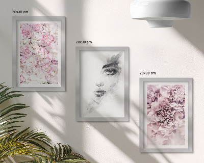 Framed triptych Delicate peonies black and white portrait of a woman