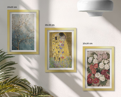 3-piece wall art set Flowers and trees in the painting style of The Kiss by Gustav Klimt