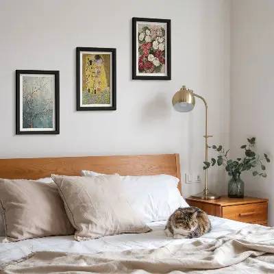 3-piece wall art set featuring flowers and trees in the painting style of The Kiss by Gustav Klimt