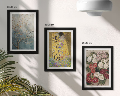 3-piece wall art set Flowers and trees in the painting style of The Kiss by Gustav Klimt