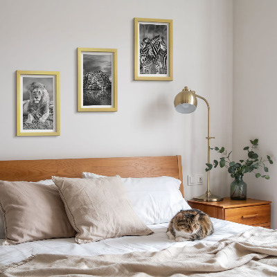 3-piece wall art set Wild animals of the savannah: lion, jaguar, and zebra