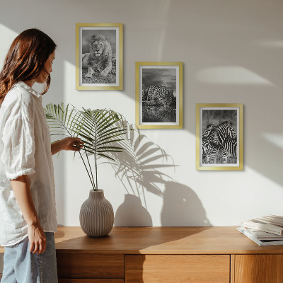 3-piece wall art set Wild animals of the savannah: lion, jaguar, and zebra