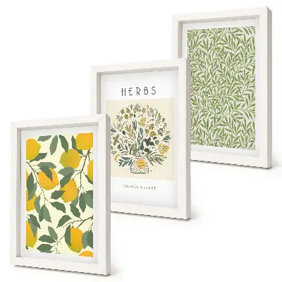 Photo frame wall with lemon motifs and herbal plant leaves