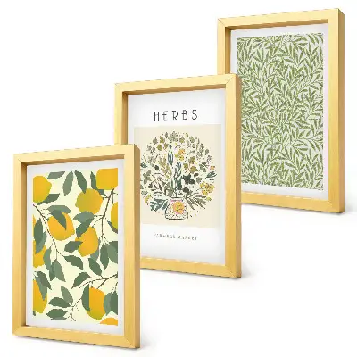 Photo frame wall with lemon motifs and herbal plant leaves