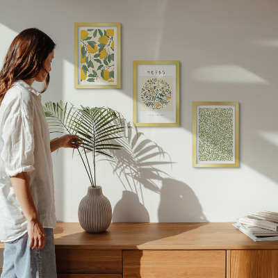 Photo frame wall Lemon motifs with herbs and plant leaves