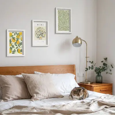 Photo frame wall with lemon motifs and herbal plant leaves