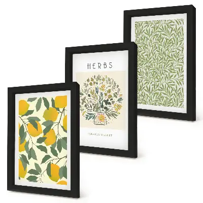 Photo frame wall with lemon motifs and herbal plant leaves