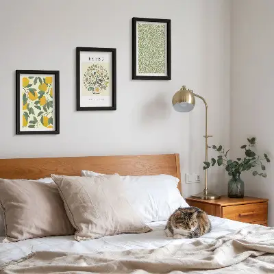 Photo frame wall with lemon motifs and herbal plant leaves