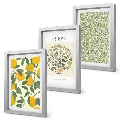 Photo frame wall with lemon motifs and herbal plant leaves