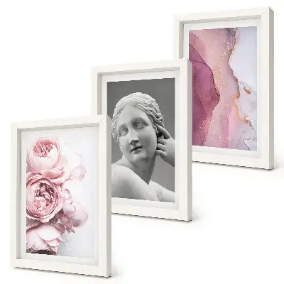 Romantic peonies abstract woman sculpture wall art 3-piece set