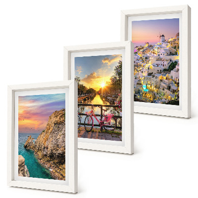 Framed triptych Seaside views with sunset and city