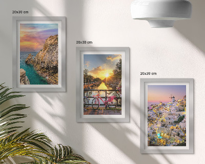 Framed triptych Seaside views with sunset and city