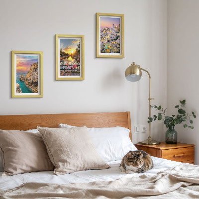 Framed triptych Seaside views with sunset and city
