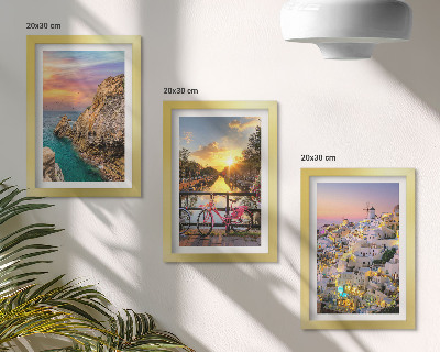 Framed triptych Seaside views with sunset and city