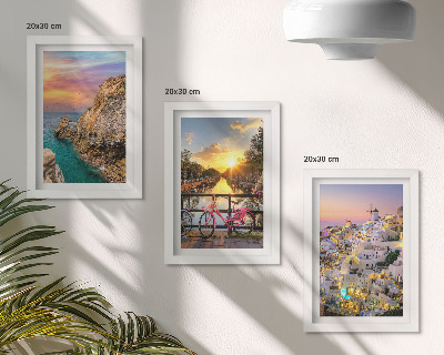 Framed triptych Seaside views with sunset and city