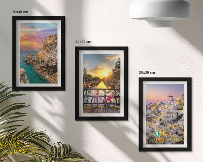 Framed triptych Seaside views with sunset and city