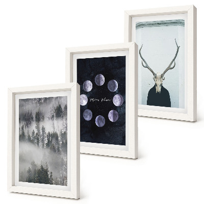 3-piece wall art set Forest landscape in the fog moon phases deer skull