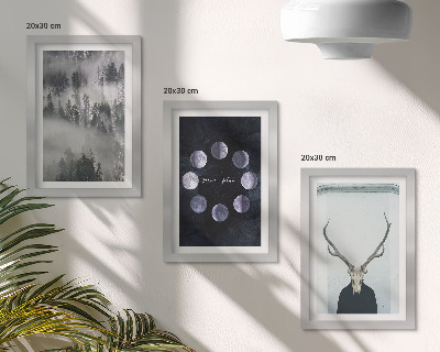3-piece wall art set Forest landscape in the fog moon phases deer skull