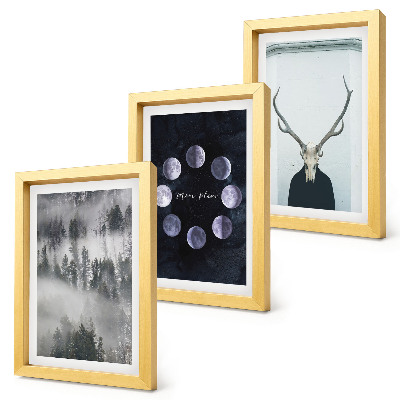 3-piece wall art set Forest landscape in the fog moon phases deer skull