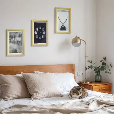 3-piece wall art set forest landscape with fog and deer skull moon phases