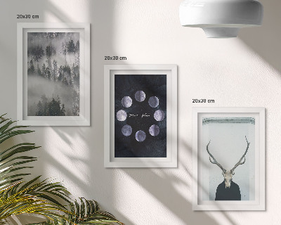 3-piece wall art set Forest landscape in the fog moon phases deer skull