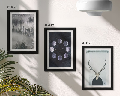 3-piece wall art set Forest landscape in the fog moon phases deer skull