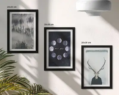3-piece wall art set forest landscape with fog and deer skull moon phases