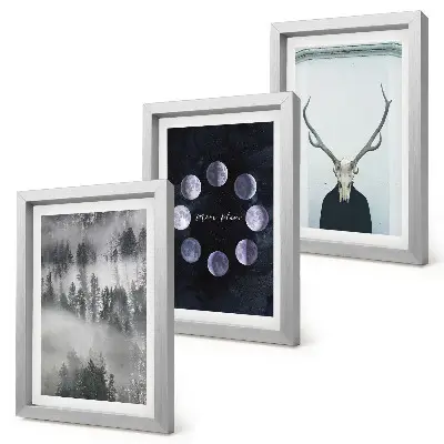 3-piece wall art set forest landscape with fog and deer skull moon phases