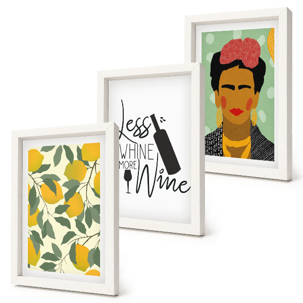 Photo frame wall Lemons wine bottle portrait of Frida Kahlo