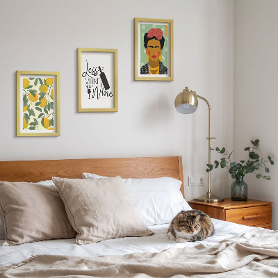 Photo frame wall Lemons wine bottle portrait of Frida Kahlo