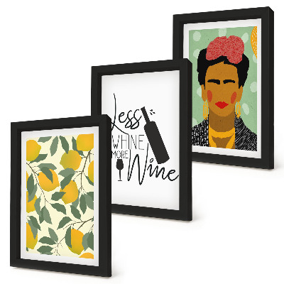 Photo frame wall Lemons wine bottle portrait of Frida Kahlo
