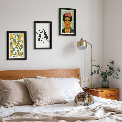 Photo frame wall Lemons wine bottle portrait of Frida Kahlo