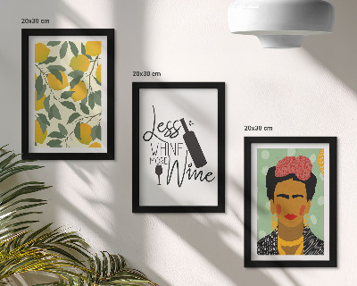 Photo frame wall Lemons wine bottle portrait of Frida Kahlo