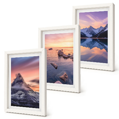 Framed triptych Landscapes of mountains, lakes and sunsets