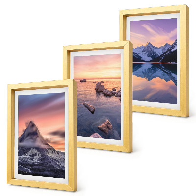 Framed triptych Landscapes of mountains, lakes and sunsets