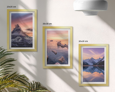 Framed triptych Landscapes of mountains, lakes and sunsets