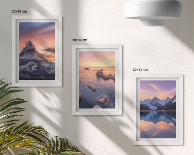 Framed triptych Landscapes of mountains, lakes and sunsets