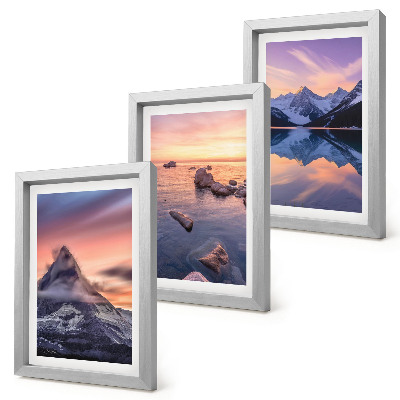 Framed triptych Landscapes of mountains, lakes and sunsets