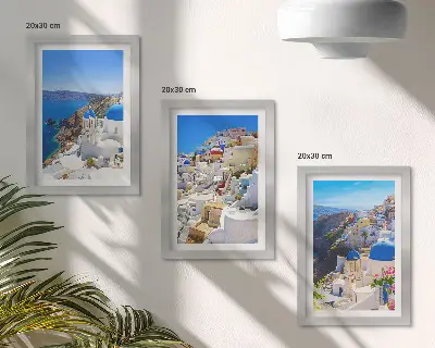 Photo frame wall featuring landscape architecture views of the city of Oia Santorini Greece