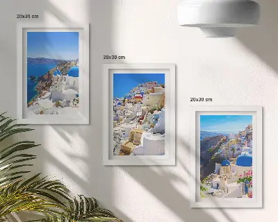 Photo frame wall featuring landscape architecture views of the city of Oia Santorini Greece