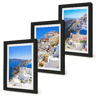 Photo frame wall featuring landscape architecture views of the city of Oia Santorini Greece