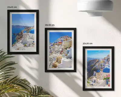 Photo frame wall featuring landscape architecture views of the city of Oia Santorini Greece