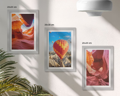 Framed triptych Landscapes of desert gorges and a balloon flight