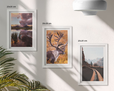 3-piece wall art set Mountain landscapes with reindeer and a road in nature