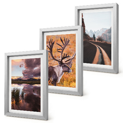 3-piece wall art set Mountain landscapes with reindeer and a road in nature