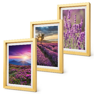 Framed triptych Landscape with lavender fields and sunset
