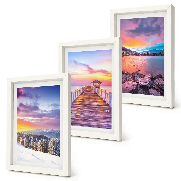 3-piece wall art set winter mountain landscape with a lake pier