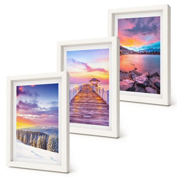 3-piece wall art set Winter mountain landscape with a pier on the lake